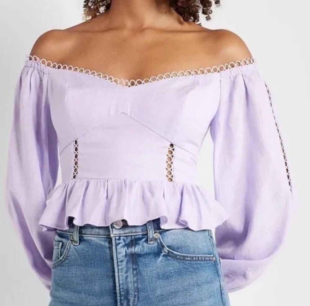Express Eyelet Top Off Shoulder Cropped Peasant Purple Peplum Corset Top NWT XL